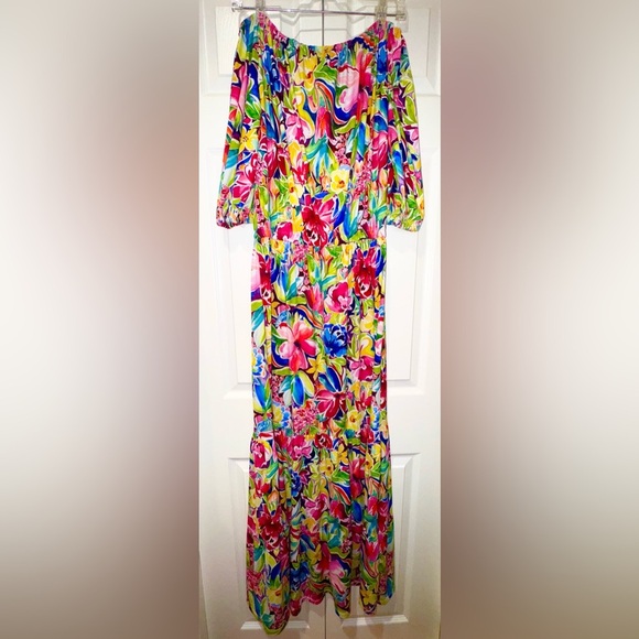 Alexia Admor Multicolor Floral Maxi Off-Shoulder Dress, no belt. Size Large. EUC - Picture 5 of 14